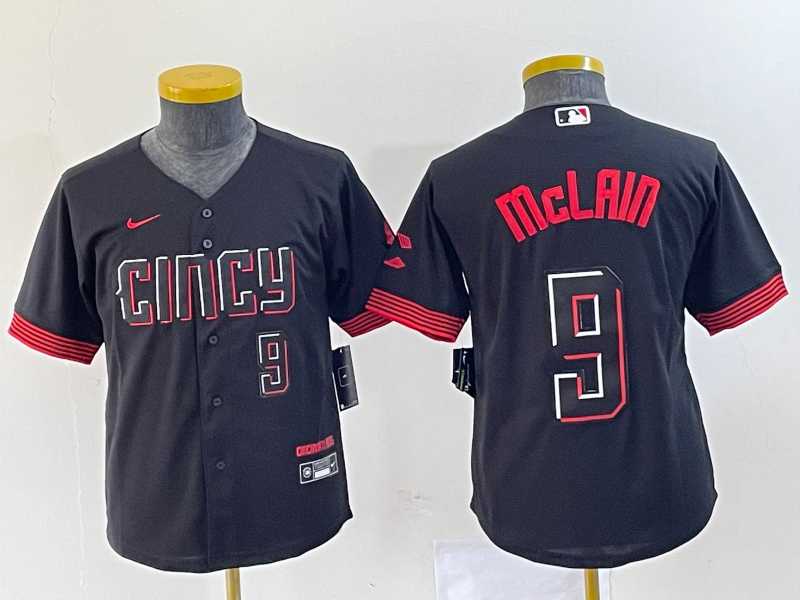 Youth Cincinnati Reds #9 Matt McLain Number Black 2023 City Connect Cool Base Stitched Jersey2->mlb youth jerseys->MLB Jersey